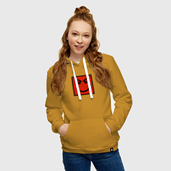 Толстовка-худи хлопковая женская BON JOVI HAVE A NICE DAY SMILE LOGO, цвет: горчичный — фото 2