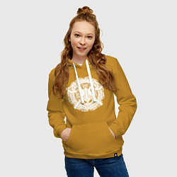 Толстовка-худи хлопковая женская Руны, топоры и шлем, цвет: горчичный — фото 2