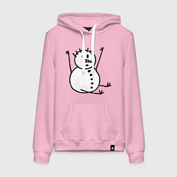 Толстовка-худи хлопковая женская Снеговик в дудл-стиле, цвет: светло-розовый