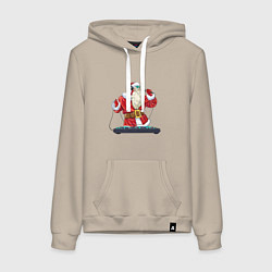 Толстовка-худи хлопковая женская Санта музыкант, цвет: миндальный