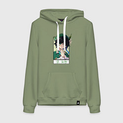Толстовка-худи хлопковая женская Вен ти в рамке genshin impact, цвет: авокадо