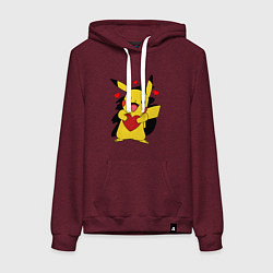 Толстовка-худи хлопковая женская ПИКАЧУ И СЕРДЕЧКО POKENON PIKACHU LOVE, цвет: меланж-бордовый