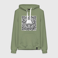 Толстовка-худи хлопковая женская QR Skull, цвет: авокадо