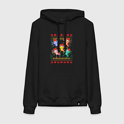 Толстовка-худи хлопковая женская Аксолотль рождественский свитер, цвет: черный
