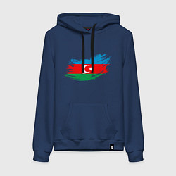 Толстовка-худи хлопковая женская Флаг - Азербайджан, цвет: тёмно-синий