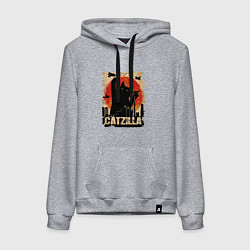 Толстовка-худи хлопковая женская Котзилла 0001, цвет: меланж