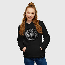 Толстовка-худи хлопковая женская Жуткая рожица пиксельная, цвет: черный — фото 2