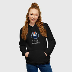 Толстовка-худи хлопковая женская Edmonton Oilers are coming Эдмонтон Ойлерз, цвет: черный — фото 2