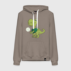 Толстовка-худи хлопковая женская Volleyball Dinosaur, цвет: утренний латте