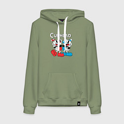 Толстовка-худи хлопковая женская Cuphead Чашечки, цвет: авокадо