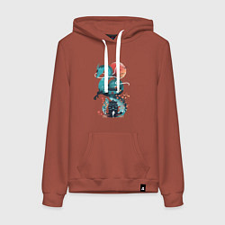 Толстовка-худи хлопковая женская История Тихоро и Хаку, цвет: кирпичный