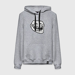 Толстовка-худи хлопковая женская Тролльфейс улыбается мем, цвет: меланж