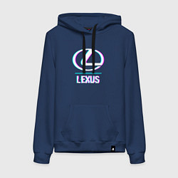 Толстовка-худи хлопковая женская Значок Lexus в стиле glitch, цвет: тёмно-синий