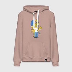 Толстовка-худи хлопковая женская Прикольная семейка Симпсонов, цвет: пыльно-розовый