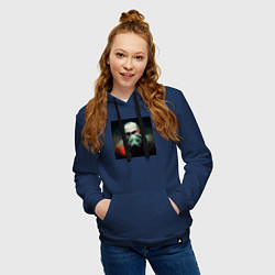 Толстовка-худи хлопковая женская Портрет демонических дедушки и собаки, цвет: тёмно-синий — фото 2