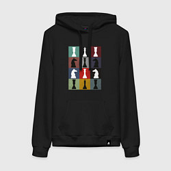 Женская толстовка-худи Шахматные фигуры на цветном фоне