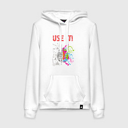 Толстовка-худи хлопковая женская Используй мозг! Думай головой!, цвет: белый