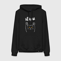 Толстовка-худи хлопковая женская Blink 182 rock cat, цвет: черный