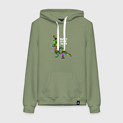 Женская толстовка-худи Новогодний динозавр елочка гори