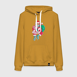 Женская толстовка-худи Санта Клаус с мешком подарков на коньках