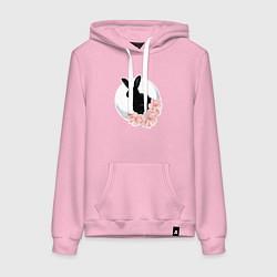 Толстовка-худи хлопковая женская Черный кролик в цветах, цвет: светло-розовый