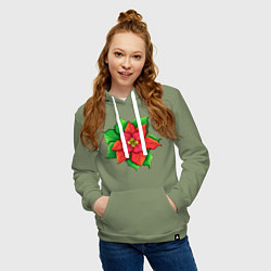 Толстовка-худи хлопковая женская Рождественский остролист, цвет: авокадо — фото 2