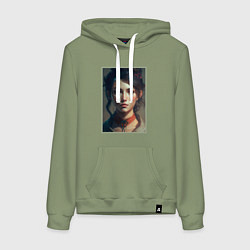 Толстовка-худи хлопковая женская Девушка с темными волосами, цвет: авокадо