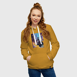 Толстовка-худи хлопковая женская Cyberpunk - fantasy, цвет: горчичный — фото 2