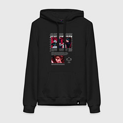 Толстовка-худи хлопковая женская Магическая битва второй курс и учитель Сатору, цвет: черный