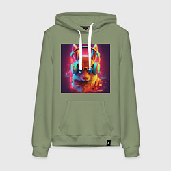 Женская толстовка-худи Яркий заяц в солнцезащитных очках и наушниках