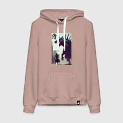 Женская толстовка-худи Самурай против тираннозавра - нейросеть