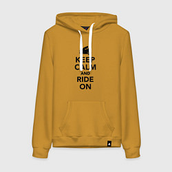 Толстовка-худи хлопковая женская Keep calm and ride on, цвет: горчичный