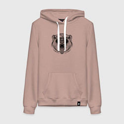 Толстовка-худи хлопковая женская Медведь в кепке и очках, цвет: пыльно-розовый