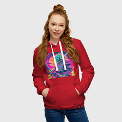 Толстовка-худи хлопковая женская Кислотный самурай скелет в стиле retrowave, цвет: красный — фото 2