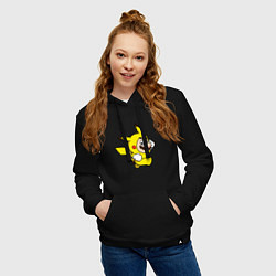 Толстовка-худи хлопковая женская Марио пикачу, цвет: черный — фото 2