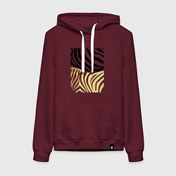 Толстовка-худи хлопковая женская Принт зебра черно- золотой, цвет: меланж-бордовый
