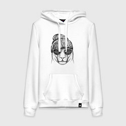 Толстовка-худи хлопковая женская Львица в солнечных очках, цвет: белый