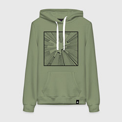 Женская толстовка-худи Небоскребы: перспектива города снизу в стиле графи