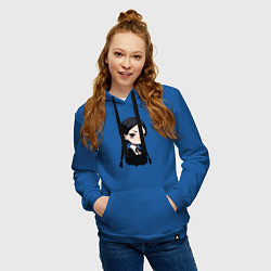 Толстовка-худи хлопковая женская Уэнсдей Аддамс в аниме стиле, цвет: синий — фото 2