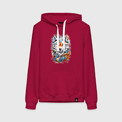 Толстовка-худи хлопковая женская Красивая белая лиса акварель, цвет: маджента