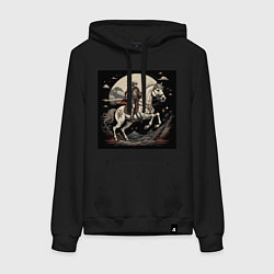 Толстовка-худи хлопковая женская Рыцарь на коне под луной, цвет: черный