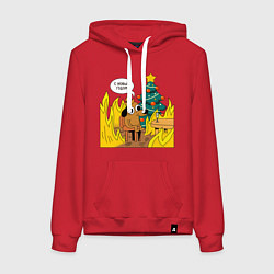 Толстовка-худи хлопковая женская 2024 - this is fine, цвет: красный