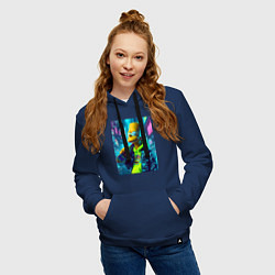 Толстовка-худи хлопковая женская Барт Симпсон со скейтбордом - нейросеть, цвет: тёмно-синий — фото 2