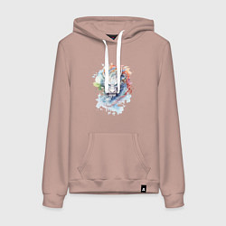 Толстовка-худи хлопковая женская Дракон нарисованный акварелью, цвет: пыльно-розовый