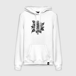 Женская толстовка-худи Чёрно белая роза цветы