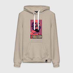 Толстовка-худи хлопковая женская Lenin revolution, цвет: миндальный