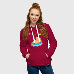 Толстовка-худи хлопковая женская Мем капибара и пончик: не падай духом, цвет: маджента — фото 2