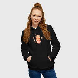 Толстовка-худи хлопковая женская Капибара девочка, цвет: черный — фото 2