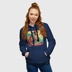 Толстовка-худи хлопковая женская Неправильная зебра, цвет: тёмно-синий — фото 2