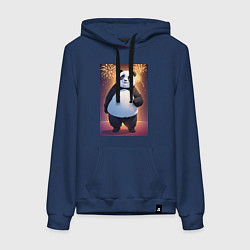 Толстовка-худи хлопковая женская Панда в свитере под салютом - ai art, цвет: тёмно-синий